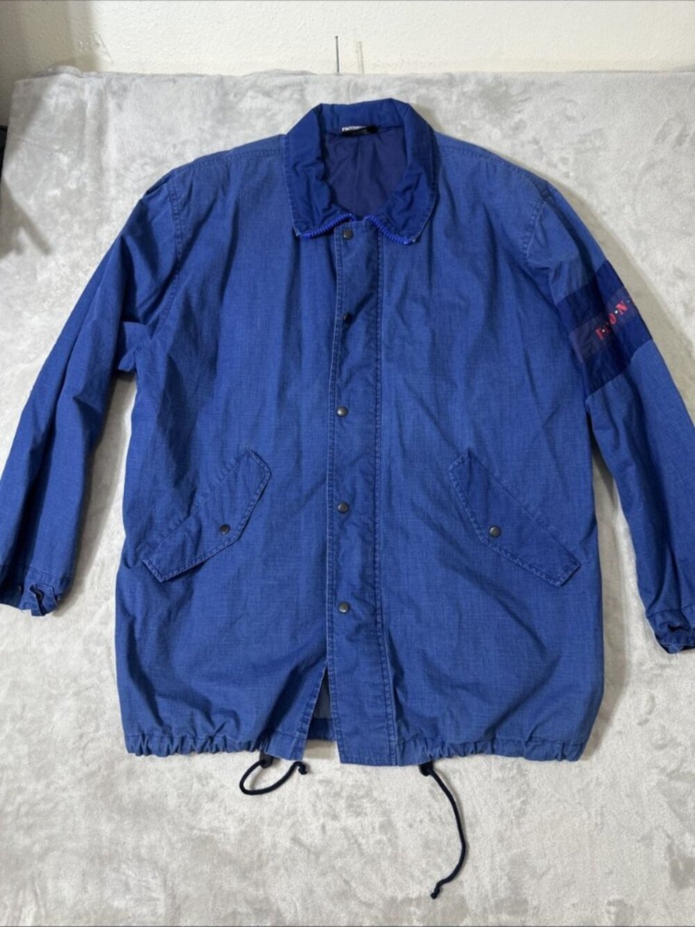 Vintage Faconnable blue snap front windbreaker jacket men’s XXL missing hood